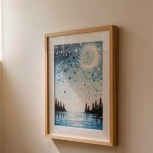 Starry Night Bay paint by numbers kit framed Framed paint by numbers canvas of a crescent moon over a bay at night
