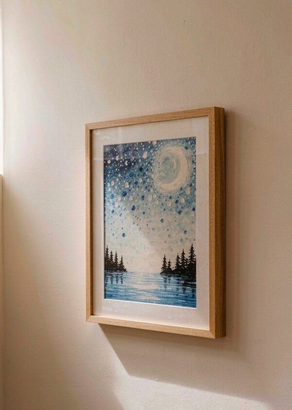 Starry Night Bay paint by numbers kit framed Framed paint by numbers canvas of a crescent moon over a bay at night